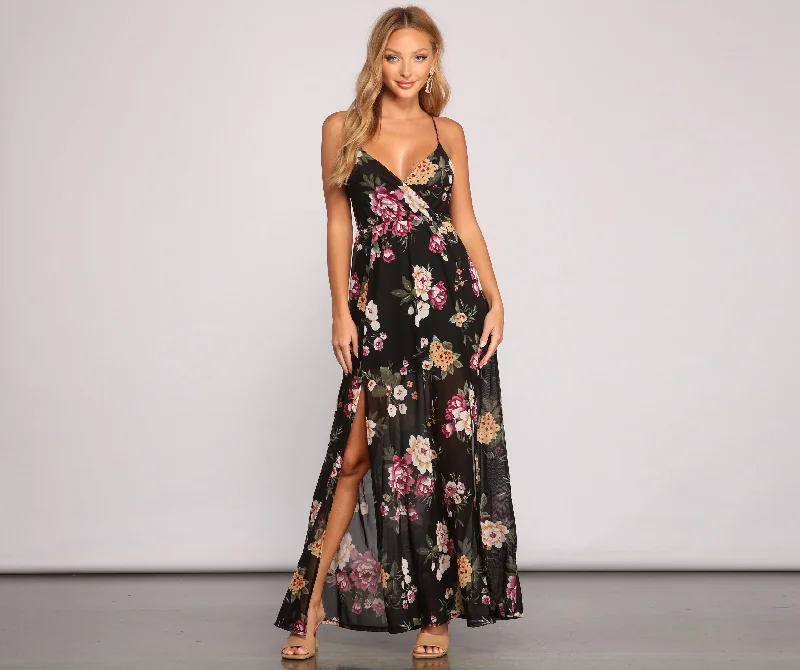 Pop Of Floral Mesh Maxi Dress Trendy Floral Print Maxi Dress