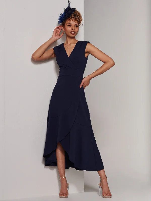 Preslie Wrap Frill Hem Maxi Dress, Navy Classic Black Maxi Dress