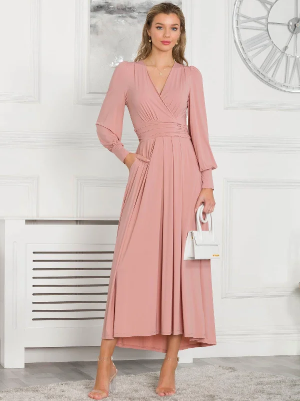 Rashelle Jersey Long Sleeve Maxi Dress, Dusty Pink Comfortable Long-Sleeve Maxi Dress