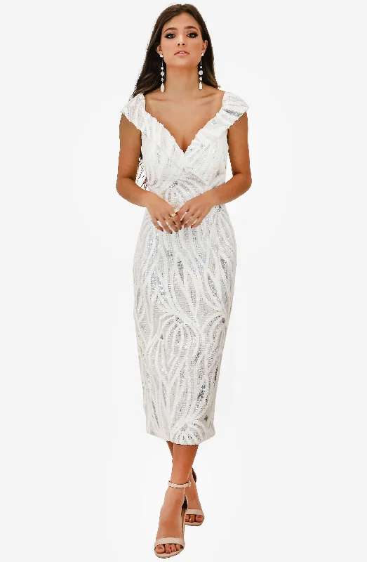 Reese Ivory Midi Dress by Jadore (JX1018) Chic Bohemian Midi Dress