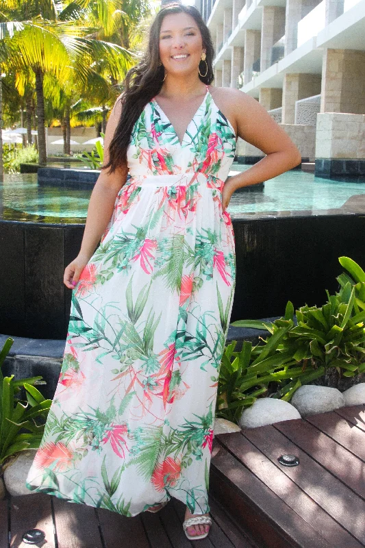 Resort Ready Floral Maxi Dress: White Multi Classic V-Neck Maxi Dress