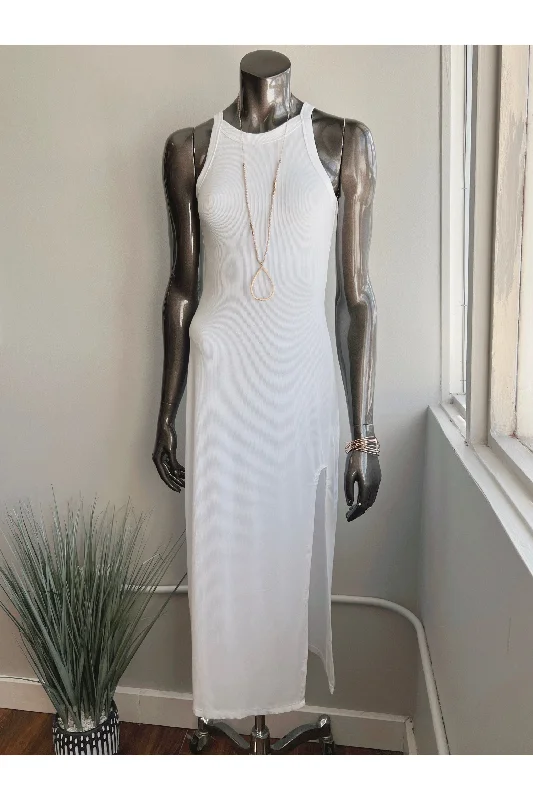 Ribbed Side Slit Midi Dress (2 COLORS) (FINAL SALE) Comfortable Draped Midi Dress