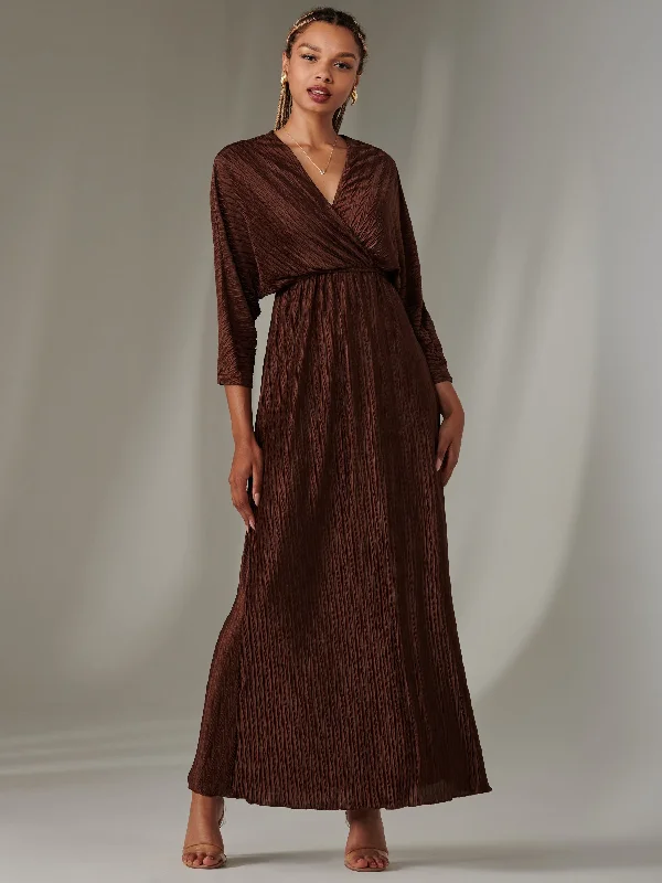 Ruffle Hem Textured Jersey Maxi Dress, Chocolate Elegant Lace Maxi Dress