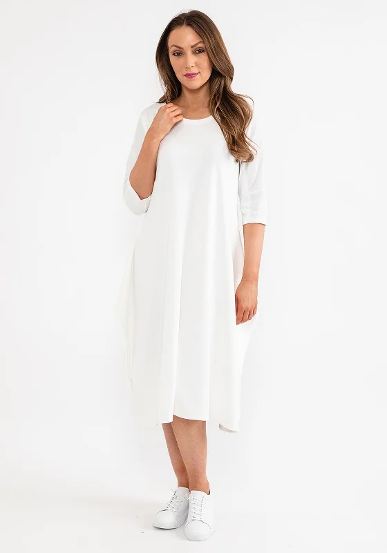 Ever Sassy Balloon Hem Jersey Midi Dress, Off White Trendy Flared Sleeve Midi Dress