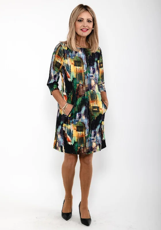 Seventy1 Paint Inspired Print Mini Dress, Navy Multi Stylish Puff Sleeve Mini Dress