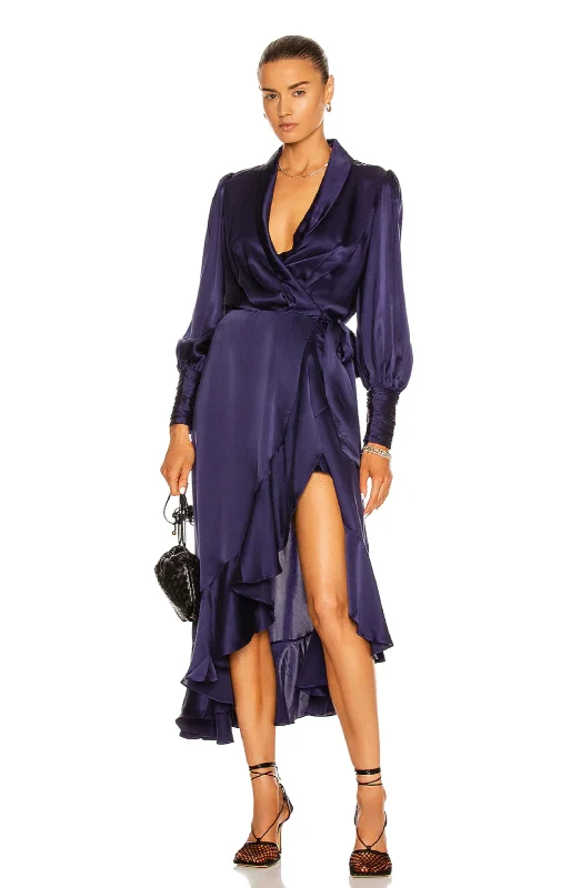 Silk Wrap Midi Dress Indigo by Zimmermann Stylish Long Sleeve Floral Midi Dress