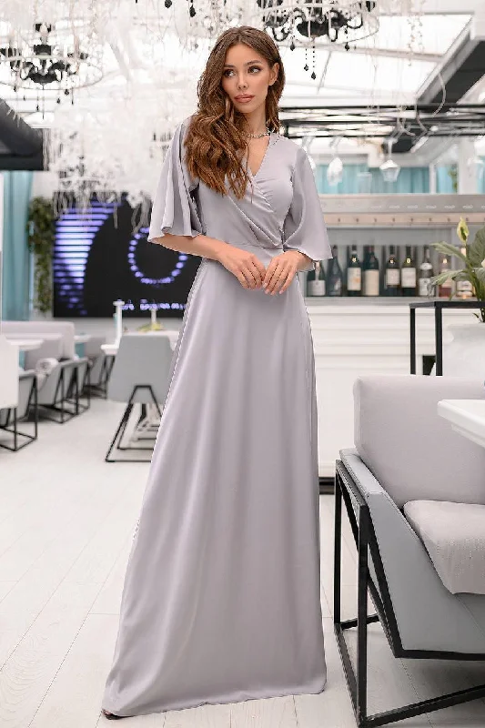 Silver Silk Wrap Maxi Dress Elegant Boho Maxi Dress