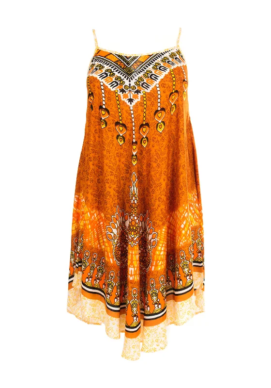 Serafina Collection Luna Print One Size Midi Dress, Apricot Comfortable Ribbed Midi Dress
