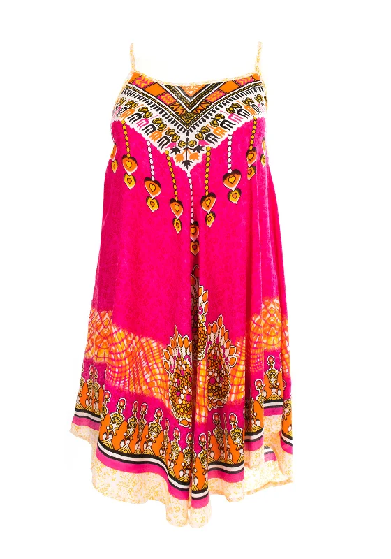 Serafina Collection Luna Print One Size Midi Dress, Pink Fashionable Sheer Sleeve Midi Dress