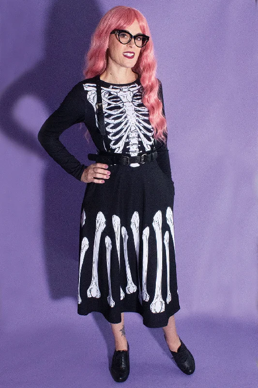 Spooky Skeleton Midi Dress Chic Lace Detail Midi Dress