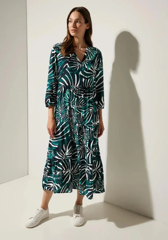 Street One Print Smock Midi Dress, Lagoon Green Elegant Maxi-Midi Hybrid Dress