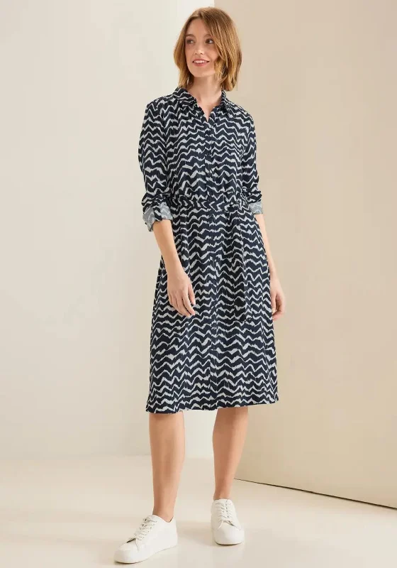 Street One Button Placket Shirt Midi Dress, Deep Blue Chic Off-Shoulder Midi Dress