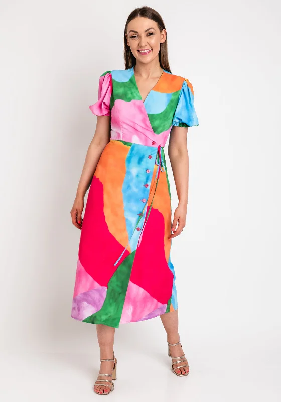 This Girl’s Curiosity Buttoned Wrap Midi Dress, Multi Elegant Satin Slip Midi Dress
