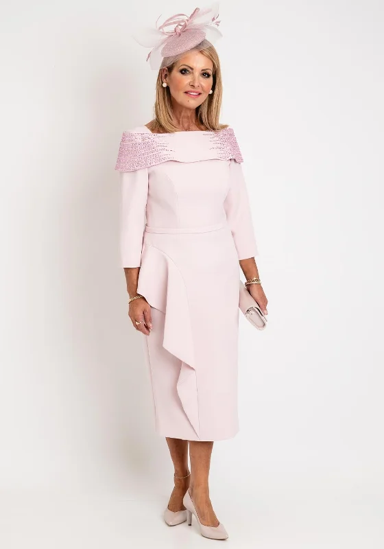Veni Infantino Delicately Beaded Neckline Midi Dress, Petal Comfortable Ruched Midi Dress