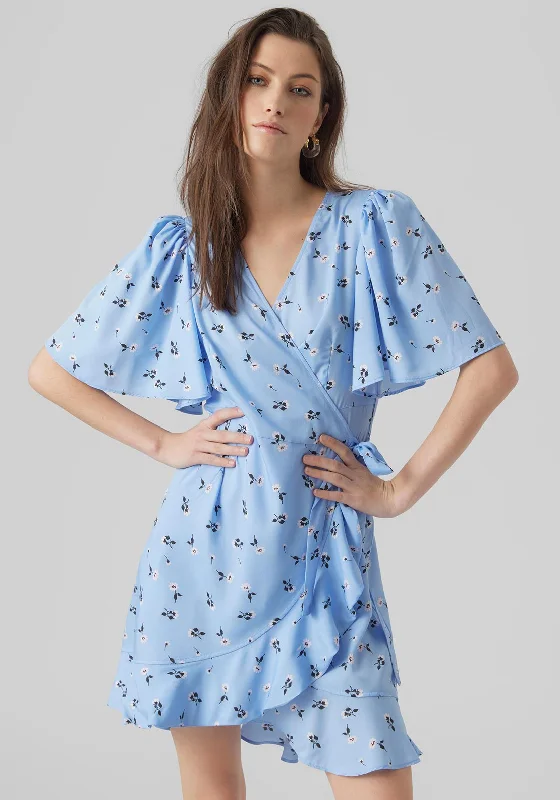 Vero Moda Emma Floral Wrap Mini Dress, Little Boy Blue Stylish Sweetheart Neck Mini Dress Vero Moda Emma Floral Wrap Mini Dress, Little Boy Blue Stylish Sweetheart Neck Mini Dress
