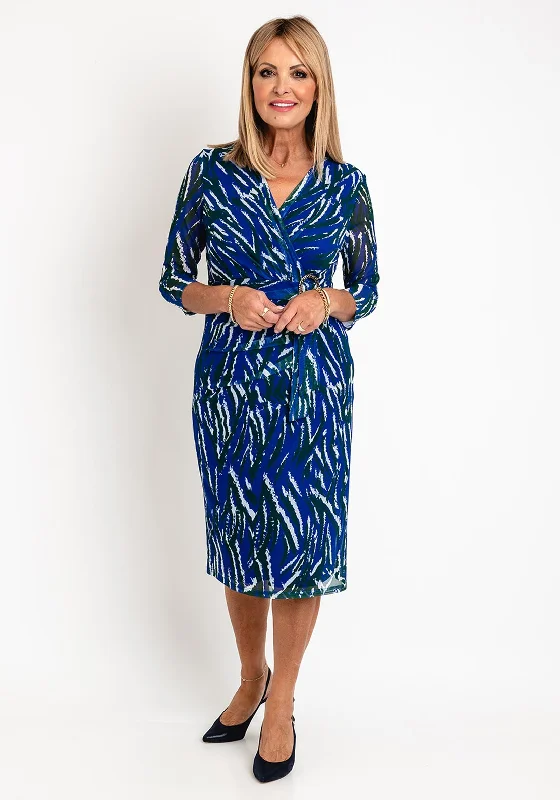 Via Veneto Print Mesh Midi Dress, Royal Blue Multi Comfortable Draped Midi Dress