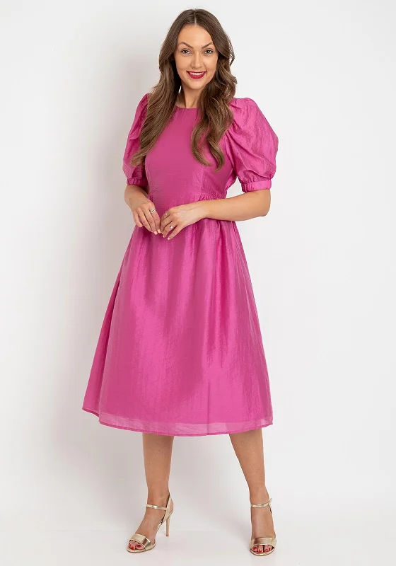 Vero Moda Puff Sleeve Smock Midi Dress, Phlox Pink Elegant Velvet Midi Dress