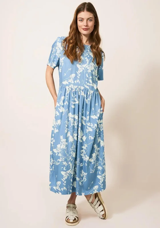 White Stuff Elisa Abstract Print Midi Dress, Blue Trendy Floral Wrap Midi Dress