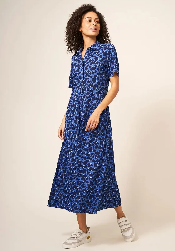 White Stuff Rua Print Jersey Midi Dress, Blue & Navy Chic Lace Detail Midi Dress