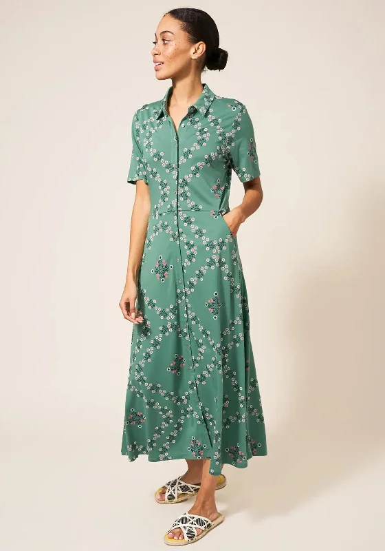 White Stuff Rua Print Jersey Midi Dress, Green Multi Fashionable Skater Midi Dress