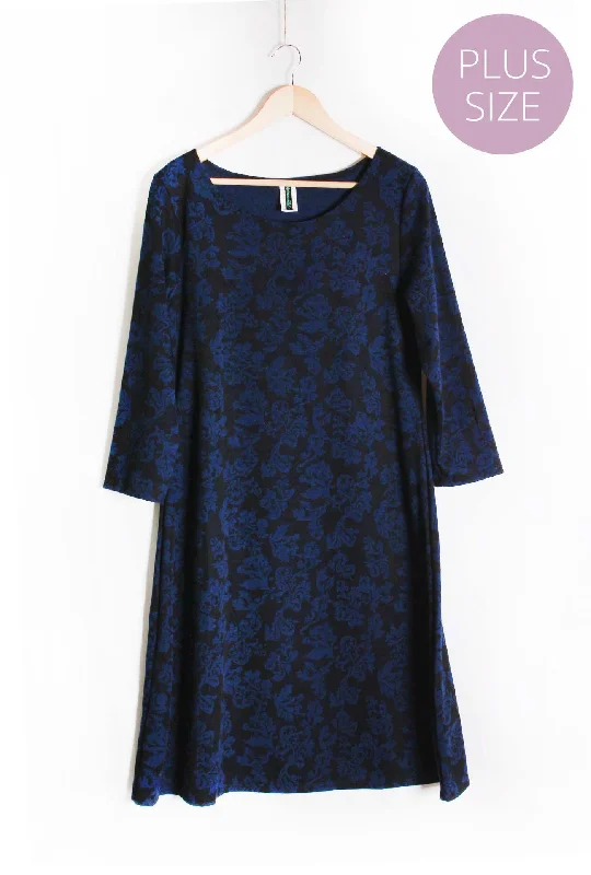 Women's Plus Long Sleeve Scoop Neck Embroidered Floral Midi Dress Elegant Floral Skirt Midi Dress