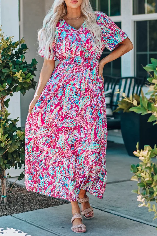 Wrap V Neck Floral Maxi Dress Fashionable Layered Maxi Dress