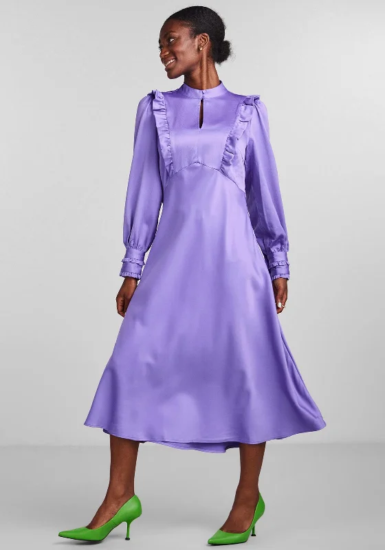 Y.A.S Dahlia Ruffle Midi Dress, Purple Fashionable A-Line Midi Dress