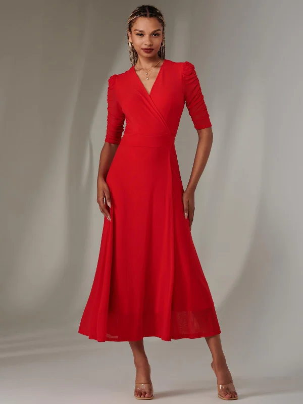 Zeena Plain Wrap Mesh Maxi Dress, Red Cozy Ribbed Maxi Dress