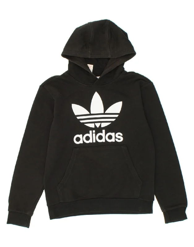 ADIDAS Boys Graphic Hoodie Jumper 11-12 Years Black Cotton Hoodie with Rhinestones Sparkly Elegant