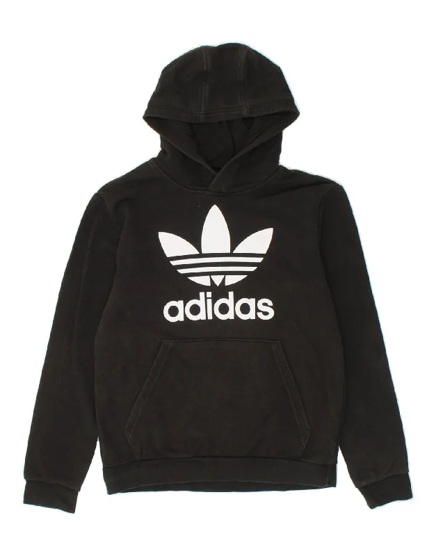 ADIDAS Boys Graphic Hoodie Jumper 11-12 Years Black Cotton Hoodie with Relaxed Fit Easy Casual