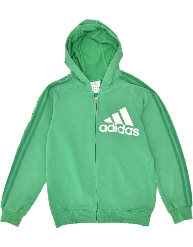 ADIDAS Boys Graphic Zip Hoodie Sweater 13-14 Years Green Hooded Sweatshirt Casual Wear Street Style