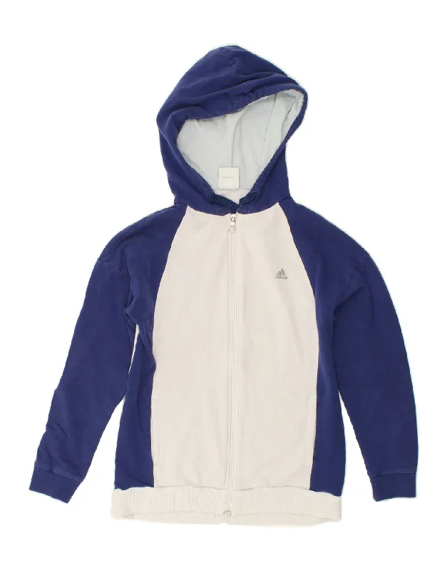 ADIDAS Boys Zip Hoodie Sweater 13-14 Years Small White Colourblock Hoodie with Rolled Sleeves Casual Relaxed