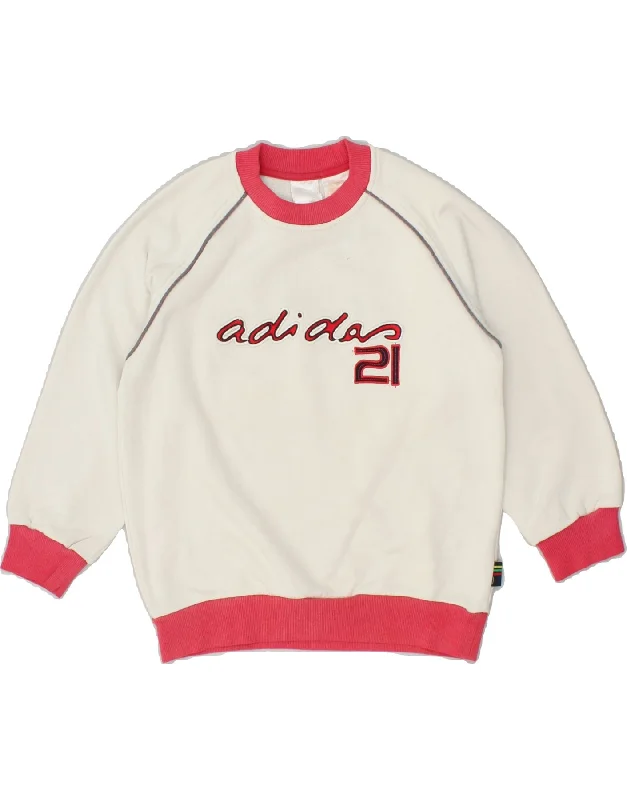 ADIDAS Girls Graphic Sweatshirt Jumper 8-9 Years Off White Cotton Hoodie with Hem Drawcord Adjustable Customizable