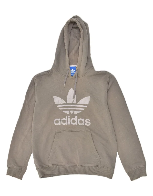 ADIDAS Mens Graphic Hoodie Jumper Medium Grey Cotton Hoodie with Zipper Versatile Modern