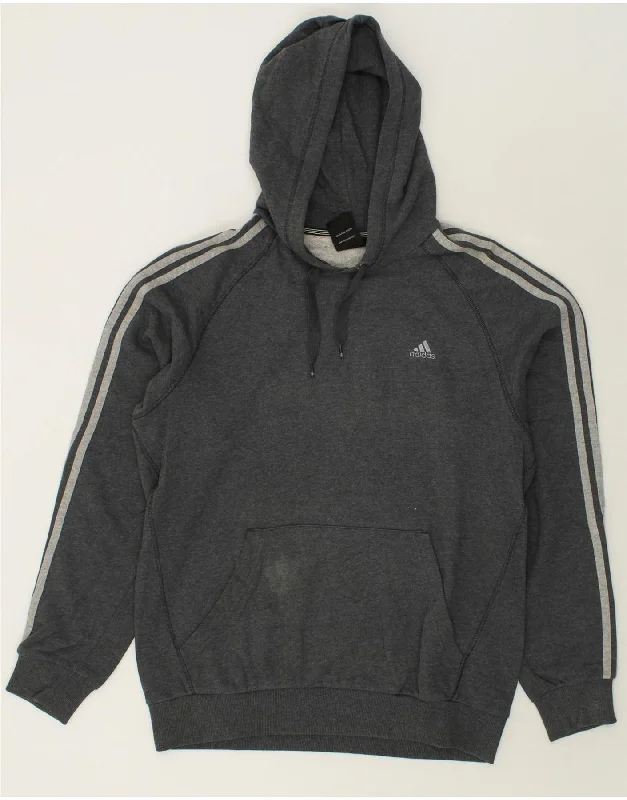 ADIDAS Mens Hoodie Jumper Large Grey Cotton Hoodie with High-Low Hem Asymmetrical Trendy