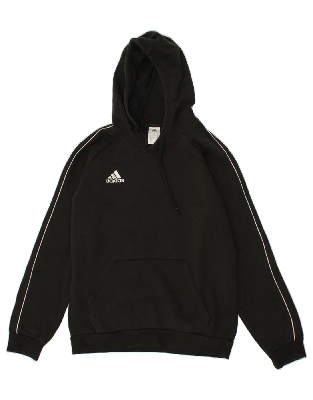 ADIDAS Mens Hoodie Jumper Medium Black Cotton Hoodie with Frayed Bohemian Relaxed