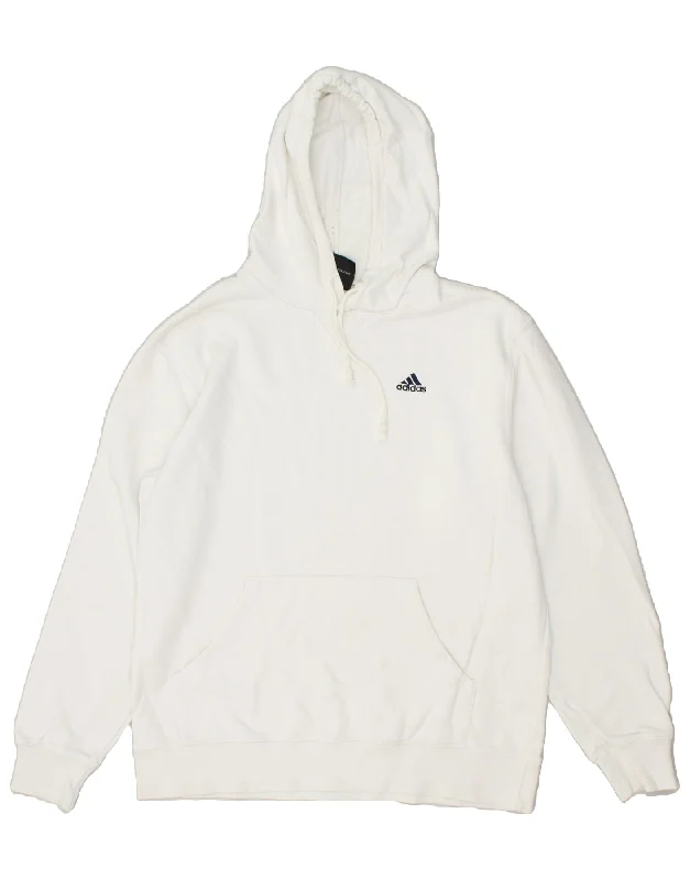 ADIDAS Mens Hoodie Jumper UK 36/38 Small White Zip Hoodie Drawstring Kangaroo Pocket