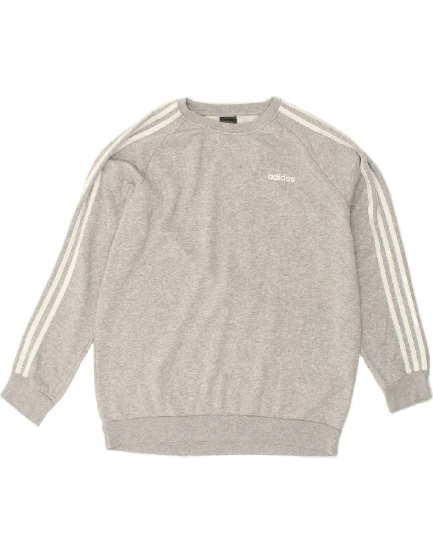 ADIDAS Womens Oversized Sweatshirt Jumper UK 8/10 Small Grey Cotton Hoodie with Hem Elastic Stretchable Comfortable