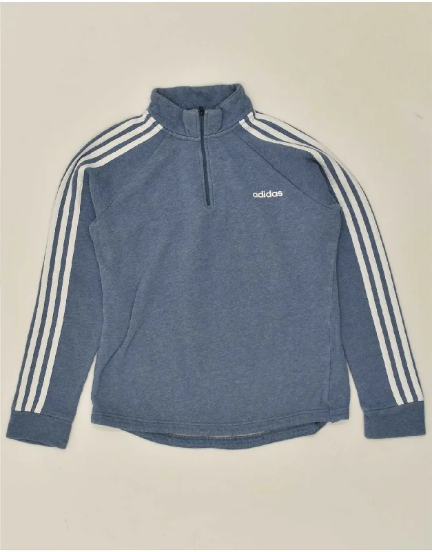 ADIDAS Womens Zip Neck Sweatshirt Jumper UK 12/14 Medium Blue Cotton Hoodie with Pastel Soft Subtle