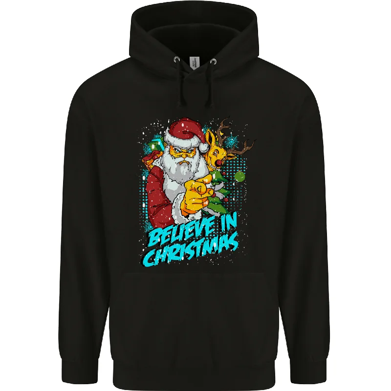 Believe in Christmas Funny Santa Xmas Mens 80% Cotton Hoodie Hoodie with Ribbed Neckline Snug Warm