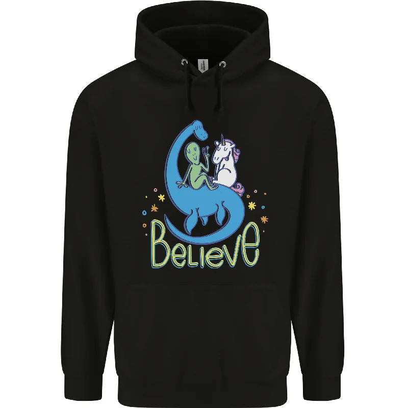 Believe in Dragons Unicorns Aliens Funny Mens 80% Cotton Hoodie Hoodie with Front Slit Layering Stylish