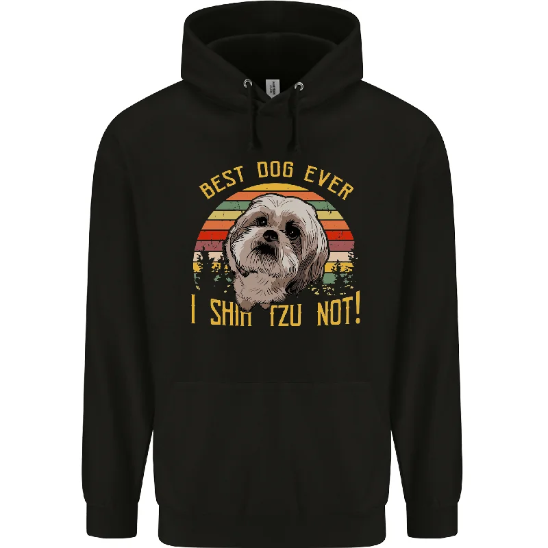 Best Dog Ever I Shih Tzu Not Funny Mens 80% Cotton Hoodie Hoodie with Hem Frayed Vintage Worn