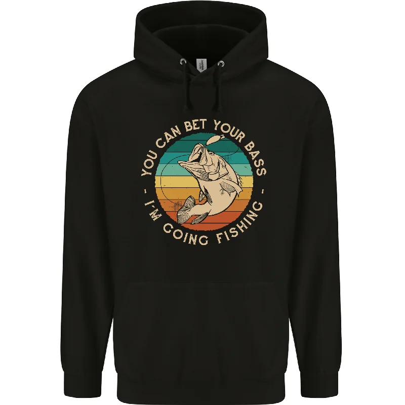 Bet Your Bass Im Going Fishing Funny Fisherman Mens 80% Cotton Hoodie Hoodie with Drop Shoulder Relaxed Streetwear