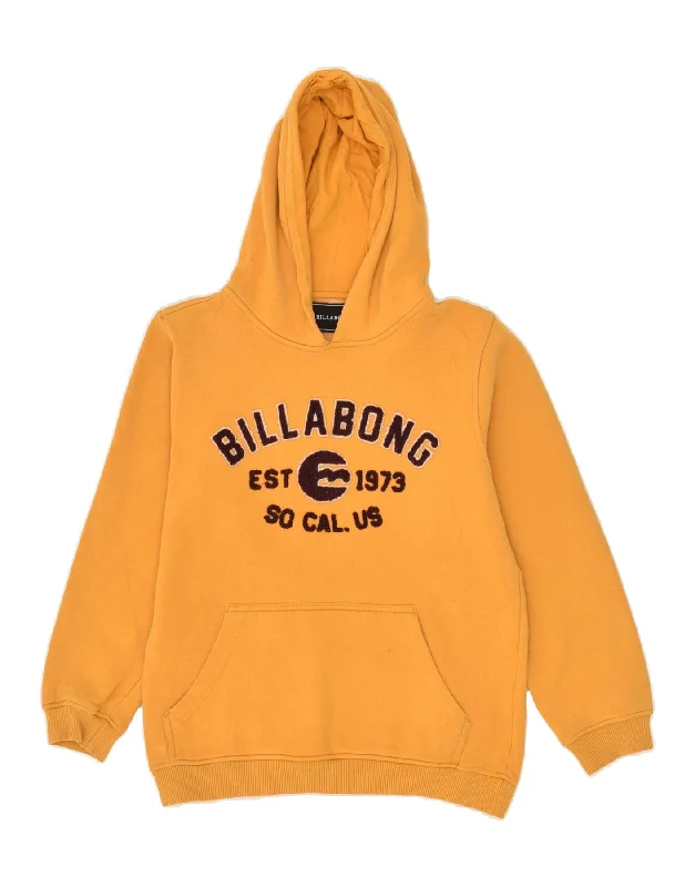 BILLABONG Boys Graphic Hoodie Jumper 11-12 Years Yellow Cotton Hoodie with Crew Neck Simple Timeless