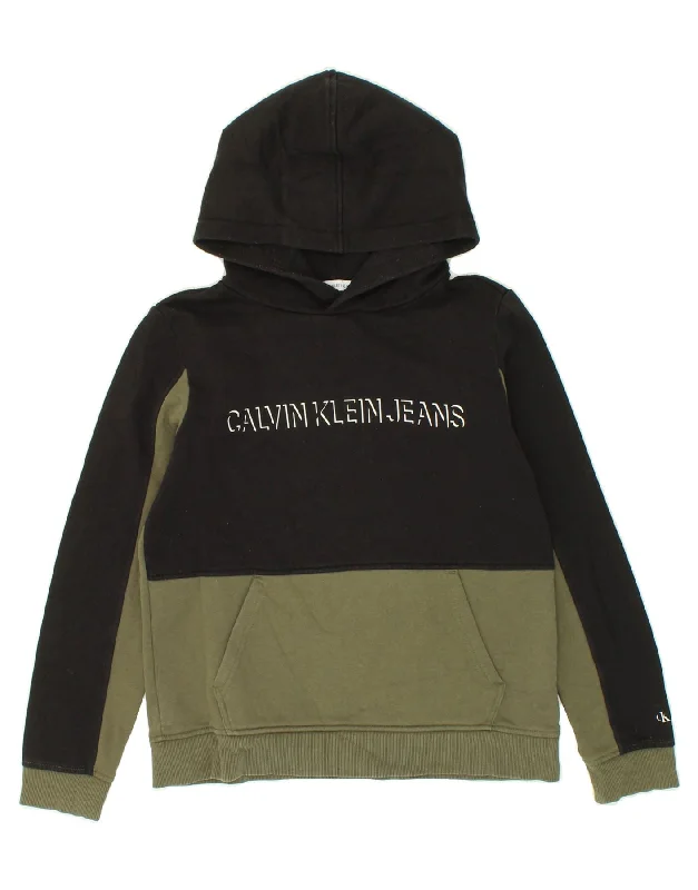 CALVIN KLEIN JEANS Boys Graphic Hoodie Jumper 13-14 Years Black Hoodie with Drop Shoulder Relaxed Streetwear