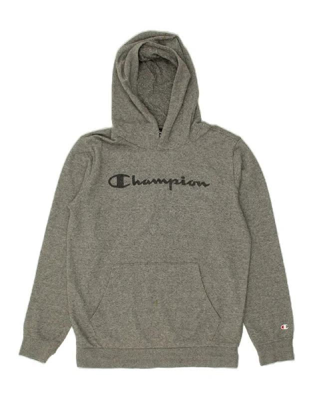 CHAMPION Boys Graphic Hoodie Jumper 13-14 Years XL Grey Cotton Hoodie with Tie-Dye Psychedelic Retro