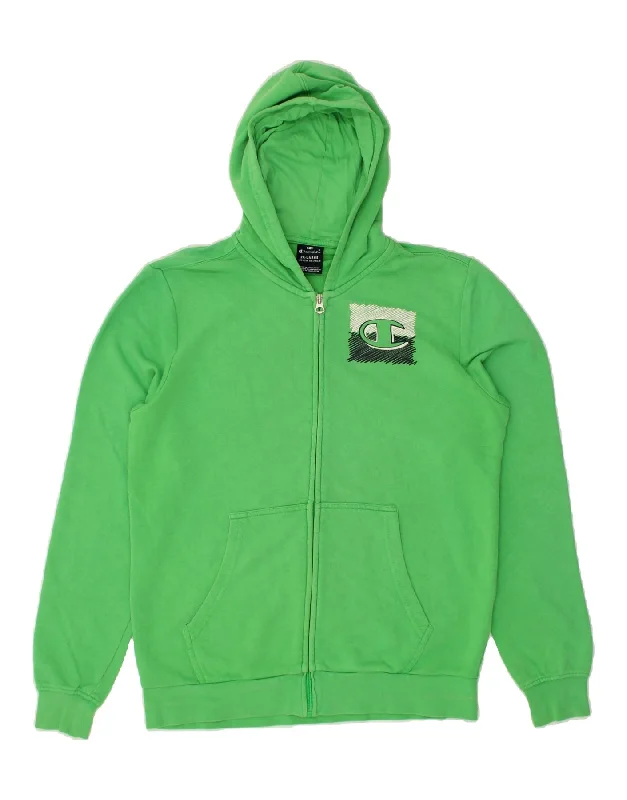 CHAMPION Boys Graphic Zip Hoodie Sweater 15-16 Years 2XL Green Cotton Hoodie with Snap Buttons Easy Quick