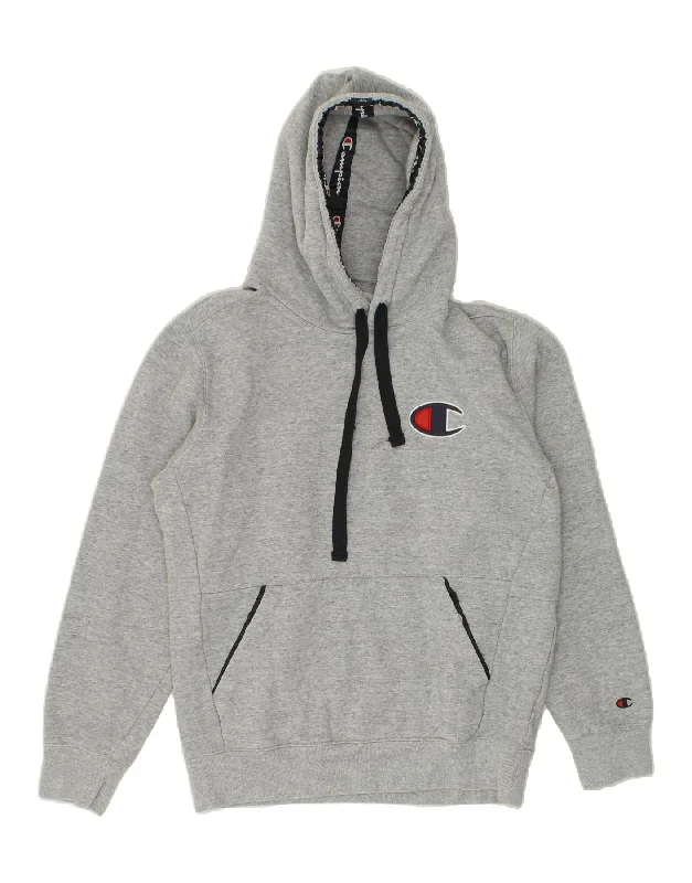 CHAMPION Mens Hoodie Jumper Medium Grey Cotton Hoodie with Oversized Fit Loose Comfortable