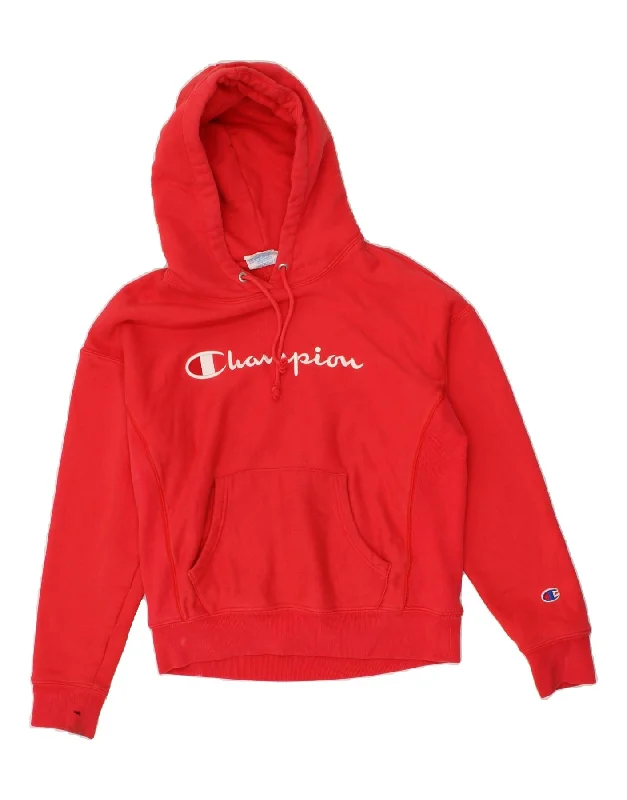 CHAMPION Womens Oversized Graphic Hoodie Jumper UK 10 Small Red Cotton Hoodie with Slim Fit Tailored Modern