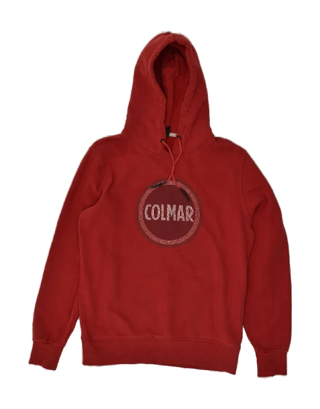 COLMAR Mens Graphic Hoodie Jumper Medium Red Cotton Hoodie with Toggle Buttons Decorative Unique